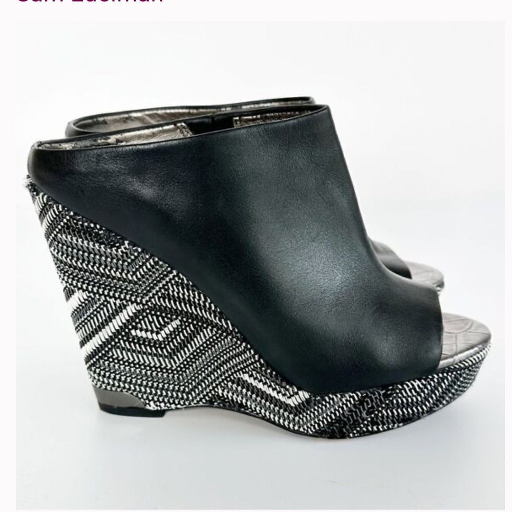 Sam Edelman Kylie Platform Wedge Mules, Peep-Toe, Black, 7M